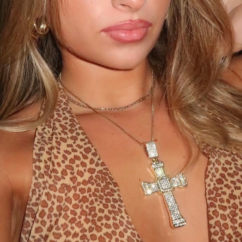 large icy round cross charm