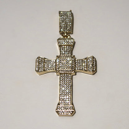 LARGE ICY ROUND CROSS CHARM